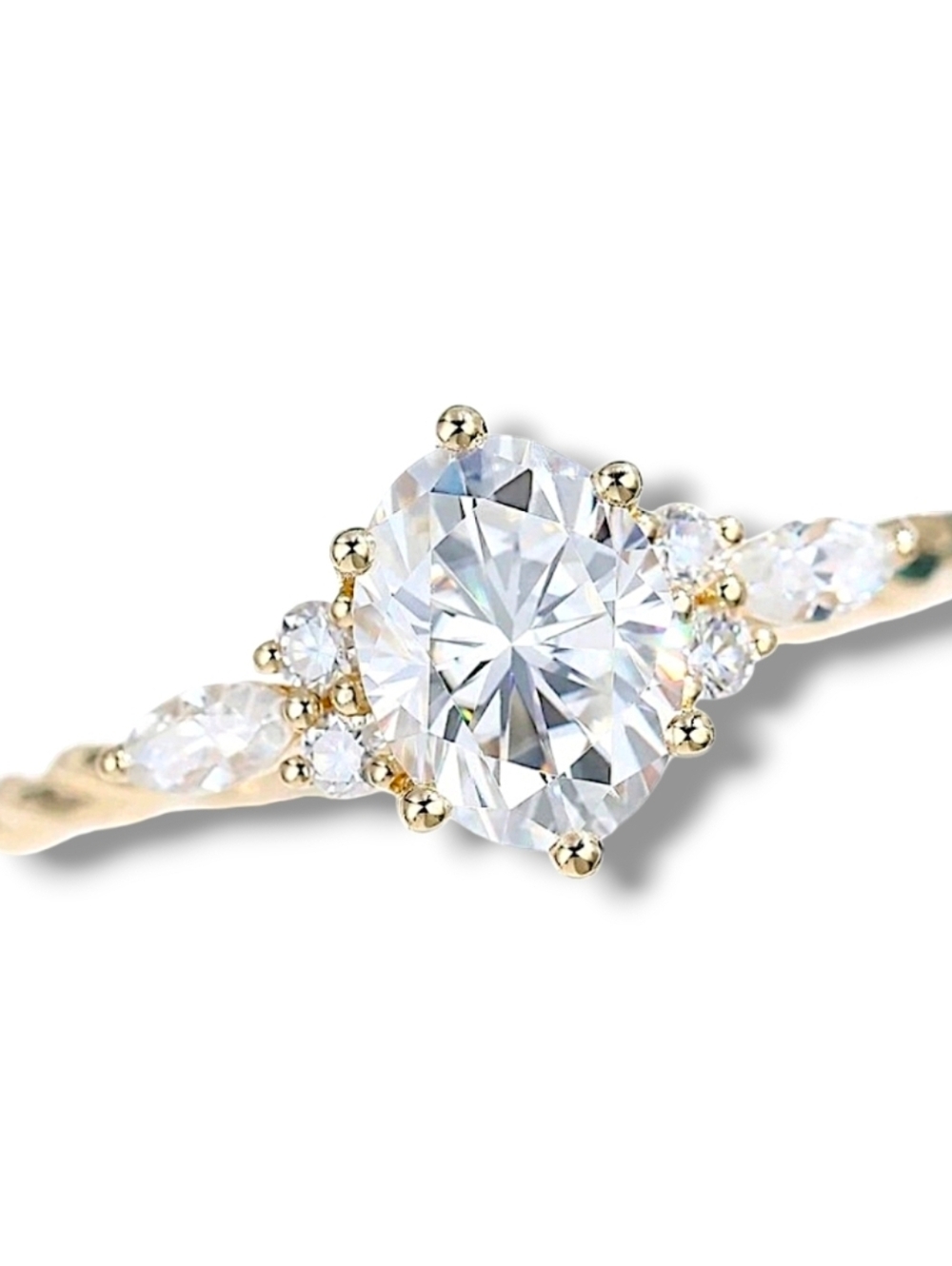 Delicate Yellow Gold Oval CZ Engagement Ring Sz. 8